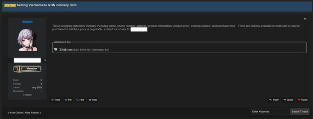 Tin tặc rao bán thông tin khách hàng của GHN và Sapo công khai trên web đen. 2.jpg