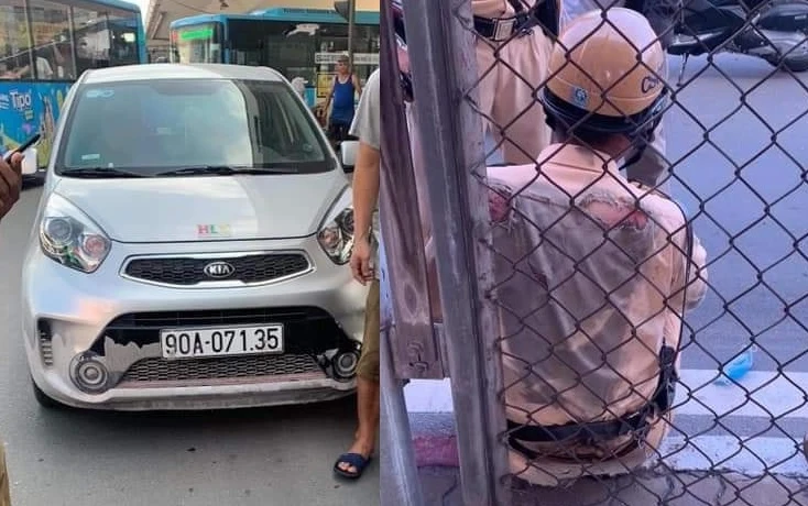 CSGT Hà Nội bị tài xế xe vi phạm kéo lê, lưng đỏ máu 