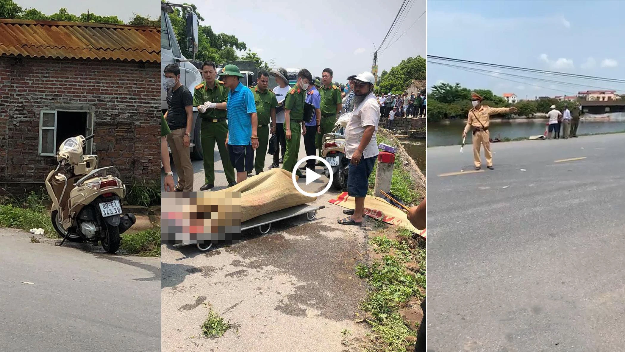 Phát hiện thi thể cô gái cùng chiếc xe máy bị biến dạng dưới ao