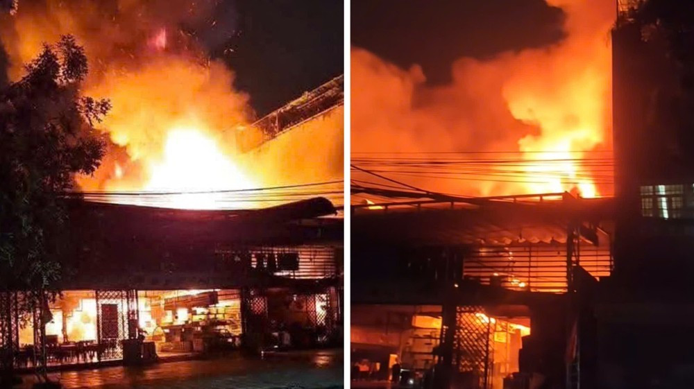 Ngọn lửa bùng phát kèm nhiều tiếng nổ lớn phát ra từ nhà hàng, nhiều thực khách và nhân viên bỏ chạy ra ngoài. Ảnh cắt từ clip.