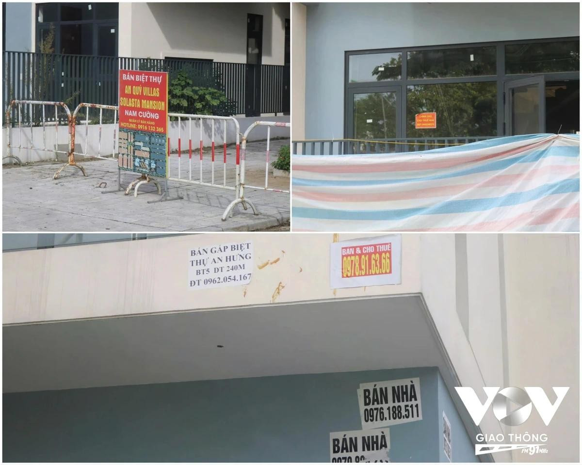 Những bảng hiệu, giấy dán thông báo cho thuê, bán nhà trải khắp các căn biệt thự triệu đô nhưng không mấy ai quan tâm