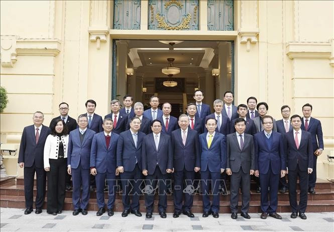 Tổng Bí thư Tô Lâm, Thủ tướng Phạm Minh Chính và các đại biểu. Ảnh: Thống Nhất/TTXVN