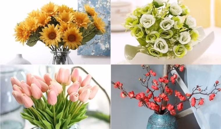 Hoa thật dù chỉ vài cành đơn giản vẫn biểu hiện lòng thành, giúp không gian thờ tự thêm sáng sủa và ấm cúng.