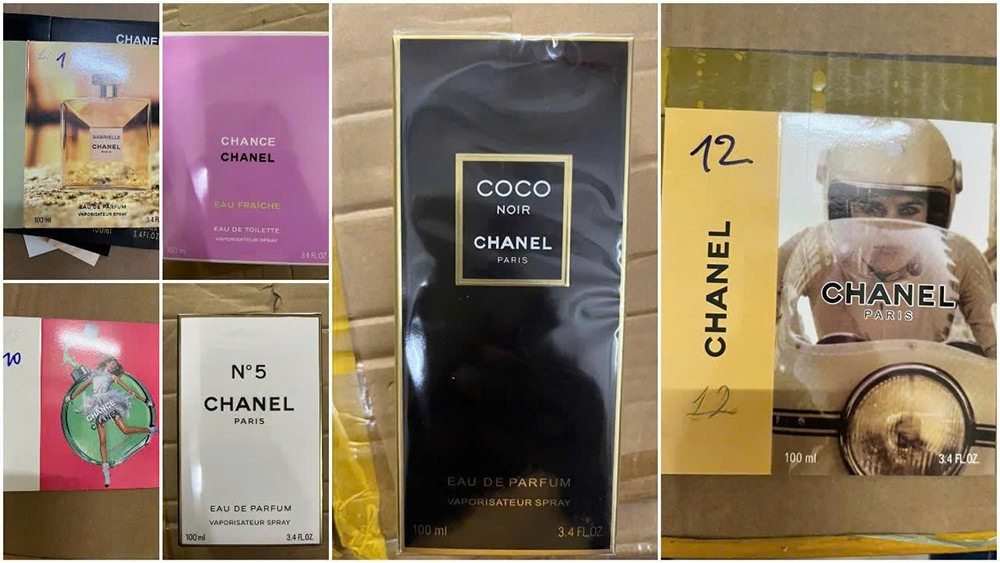 Nước hoa giả các thương hiệu nổi tiếng. Ảnh: Công an cung cấp nuoc-hoa-1.png