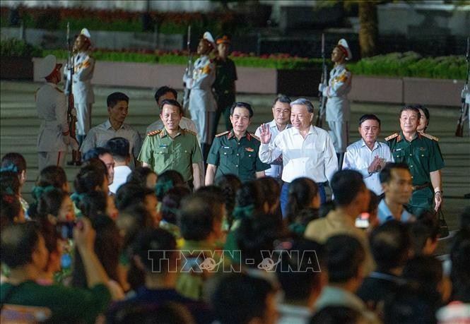 Tổng Bí thư Tô Lâm đến dự tại điểm cầu Hà Nội. Ảnh: Phạm Tuấn Anh/TTXVN