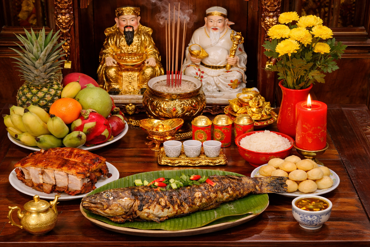 Mâm cúng vía Thần tài. Ảnh AI