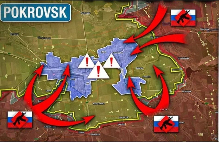 Вооружённые силы Российской Федерации (ВС РФ) создают пять крупных формирований окружения на украинском фронте, включая Часов Яр, Купянск, Волчанск, Константиновку и Покровск. Одновременно ВС РФ начали трёхстороннюю атаку на вышеупомянутые районы обороны Вооружённых сил Украины (ВСУ). 1.jpg