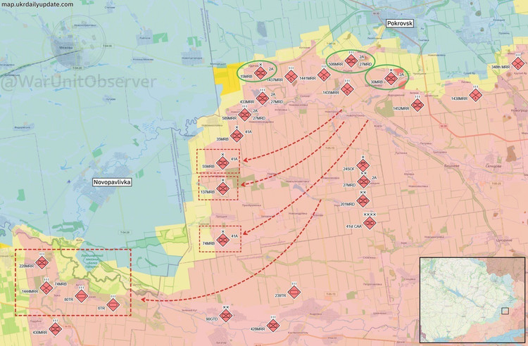 Según el canal War Unit Observer, la RFAF realizó un movimiento sorpresa, retirando cuatro brigadas de infantería mecanizada del frente de Pokrovsk para concentrar sus fuerzas en la instrucción y la penetración en la zona de Dnipropetrovsk. Al parecer, el Estado Mayor de la RFAF descubrió una dirección de ataque extremadamente favorable cuando el ejército ucraniano se vio atraído hacia el frente de Pokrovsk. 6-366.jpg