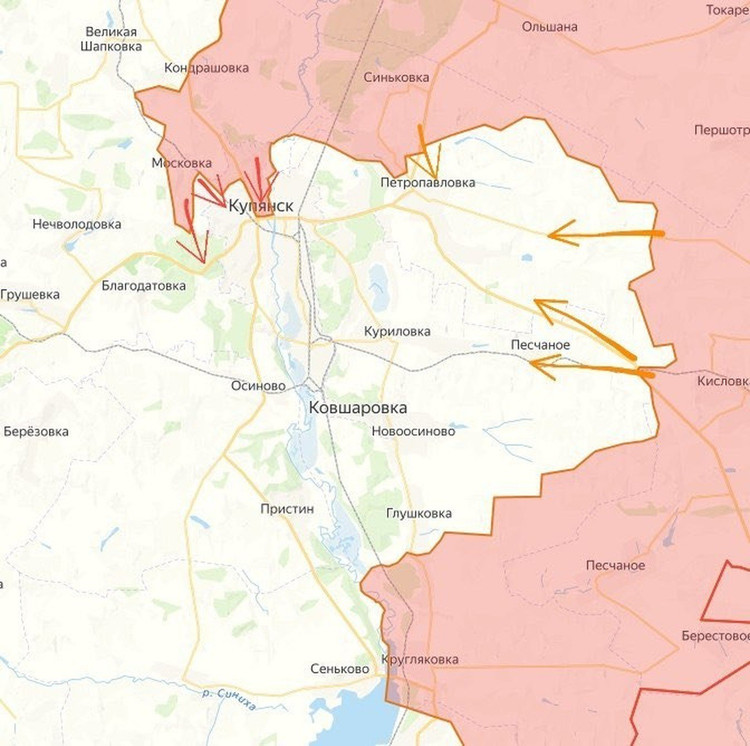Aufklärungs- und Sabotageteams der AFU tauchen gelegentlich im Kameraobjektiv der Drohne auf, vermeiden aber direkte Kämpfe. Einige ukrainische Soldaten behaupten in den sozialen Medien, der gesamte Norden von Kupjansk sei eine „Schichttorte“, doch die Russen haben mehr zu bieten. Die Maya-Straße im Osten der Stadt (einschließlich des Stadthauptquartiers) steht vollständig unter russischer Kontrolle. 3.jpg