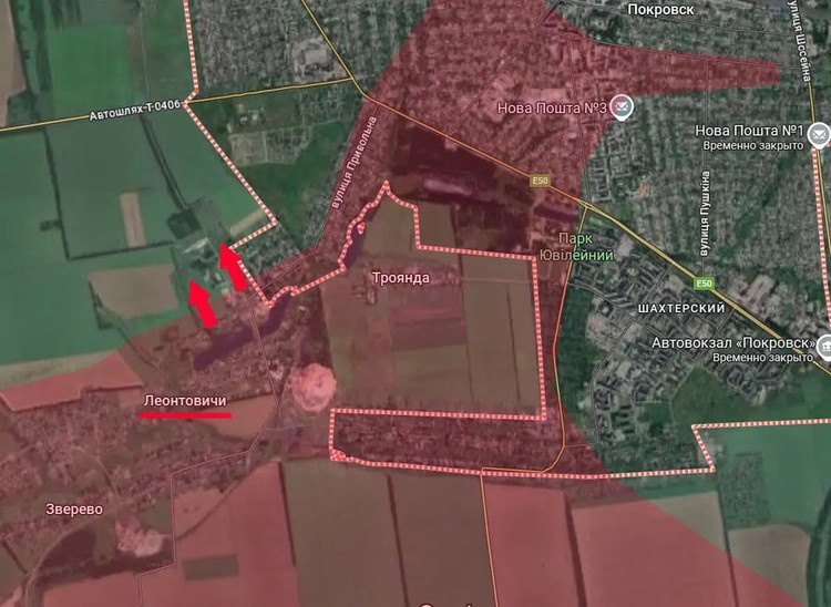 Heute berichtete die Militärübersicht, dass die russischen Streitkräfte (RFAF) südlich von Pokrowsk einen wichtigen Sieg errungen haben, darunter die vollständige Kontrolle über das Dorf Leontowitschi. Dieser Ort gilt als Brückenkopf für den Einmarsch der russischen Armee in Pokrowsk. 1-251.jpg