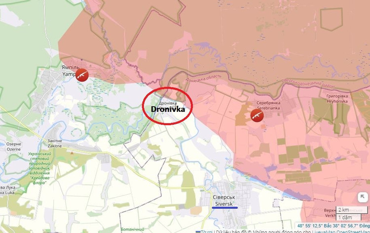 Video geolokasi juga menunjukkan kehadiran tentera Rusia di luar Dronivka ke arah Seversk. Tekanan ke atas pertahanan Ukraine di utara Donetsk semakin meningkat dari hari ke hari. Readovka juga mengesahkan bahawa RFAF telah menguasai kawasan luar bandar yang besar di barat laut Lyman. 6.jpg