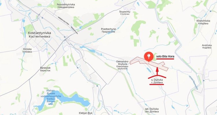Наступление на Белую Гору велось с плацдарма у села Дылеевка, и были хорошо видны ударные части 4-й гвардейской мотострелковой бригады (4 ОМСБр), входящей в состав Южной группы ВС РФ. Село Белая Гора находится на окраине города Константиновка. 2.jpg