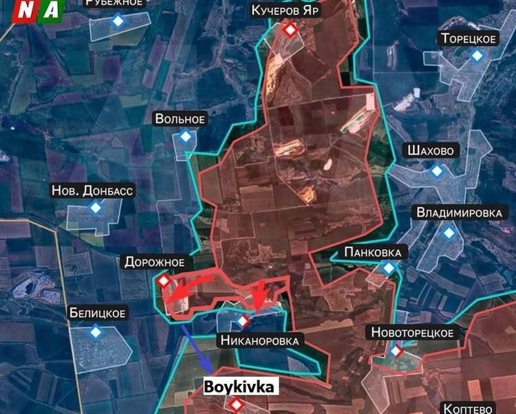 En la aldea de Boykivka, el punto más meridional al que llegó la contraofensiva de las Fuerzas Armadas de Ucrania durante la ruptura de Dobropillya, no lograron mantenerla durante más de dos días. El canal Readovka informó que solo unos pocos soldados ucranianos seguían escondidos en los sótanos de las casas y aún no se habían retirado. 6.jpg