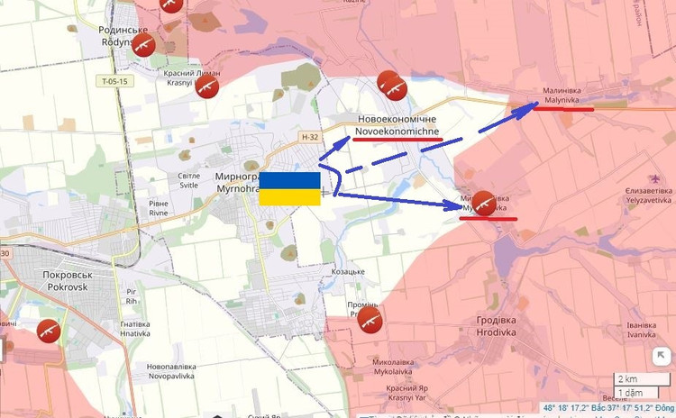 Volgens het kanaal Military Chronicle lanceerde de AFU ook een tegenaanval tussen Novoekonomichne en Myroljoebivka, waarbij verschillende posities werden doorbroken. Sommige AFU-eenheden staken zelfs de Toretski-rivier over en rukten op naar Mykolajivka. Onder druk van de Russen trokken ze zich echter terug ten zuiden van Novoekonomichne. 7.jpg