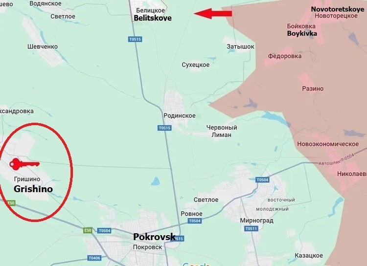 Damit war die letzte Versorgungsroute nach Pokrowsk über Grishino vollständig abgeschnitten. Nicht umsonst wird diese Siedlung als „Schlüssel zu Pokrowsk“ bezeichnet. Die russischen Truppen haben diese Siedlung jedoch noch nicht erobert, aber der Angriff darauf ist aus Richtung Rodinske recht aktiv. 5.jpg