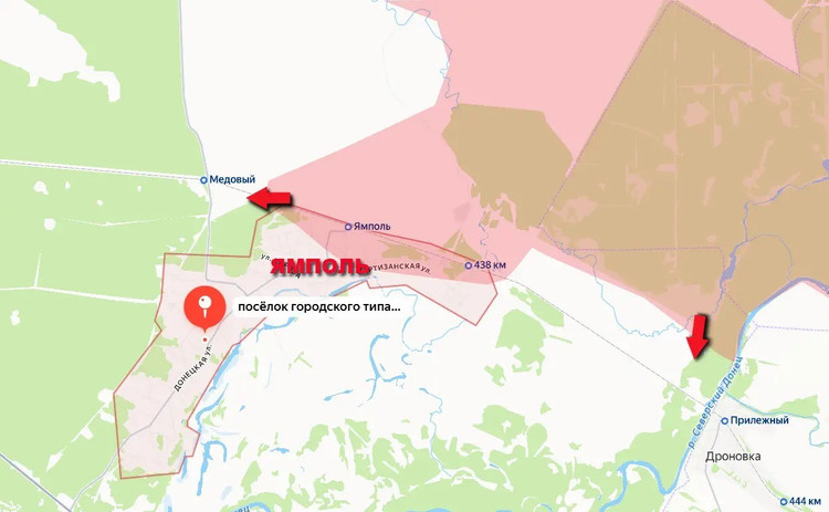 Stesen kereta api Yampol berada di bawah kawalan RFAF, dan tentera Rusia sedang mara ke arah stesen Medovaya (petempatan Medovaya) - pada asasnya bahagian utara Yampol. Stesen 438 km juga berada di bawah kawalan tentera Rusia (RFAF). 8-7268.jpg