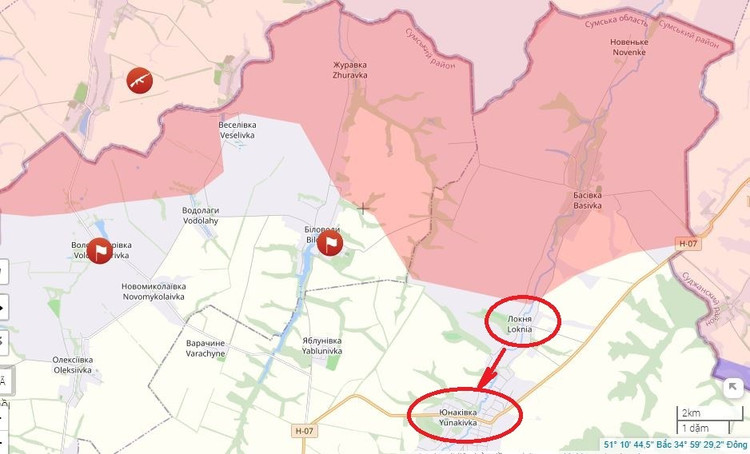ロシア軍は現在、スジャ・ユナコフカ高速道路の西にあるスムイに向けて進軍している。昨日、ロシアのルィバル・チャンネルは、ユナコフカでも戦闘が行われており、村の北部と東部は現在ロシアの支配下にあると報じた。 3-9063.jpg