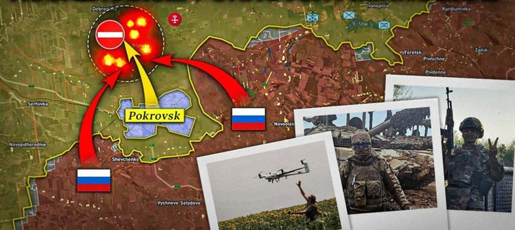 ロシア空軍が北東からカゼニ・トレツ川を渡河に成功したことで、ポクロフスク=ミルノグラード市街地へのウクライナ軍の集中は回避され、これによりロシア空軍によるポクロフスク=ミルノグラードにおけるウクライナ軍(AFU)包囲はほぼ完了した。 7-7725.jpg