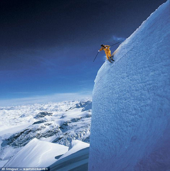 Một "vận động viên" trượt tuyết ở Grand Targhee, Wyoming (Mỹ). Ảnh: Daily Mail.