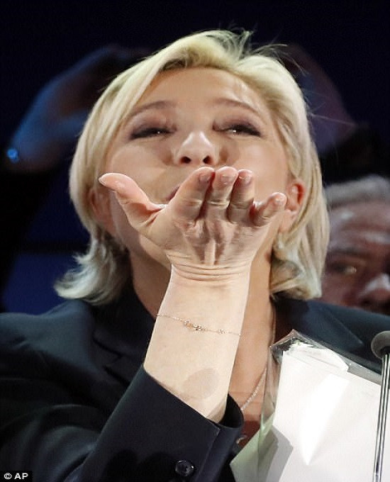 Trong khi đó, ứng viên cực hữu, bà Le Pen, giành được 21,8% số phiếu bầu. Ảnh: AP.