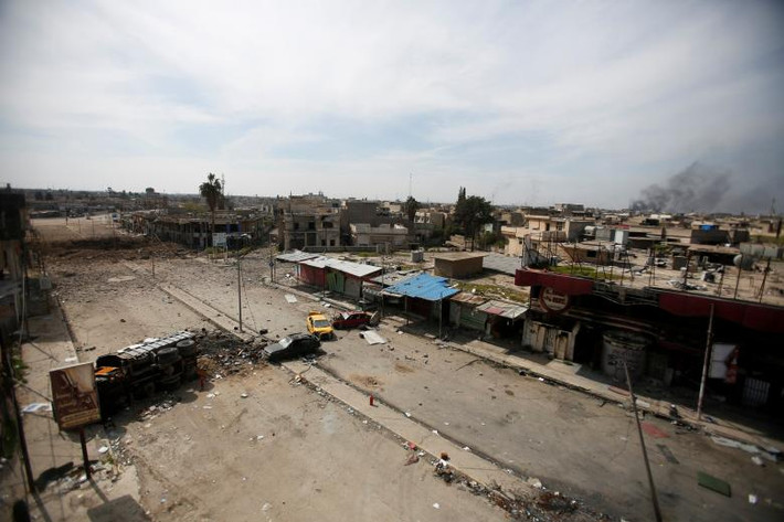 Quang cảnh thành phố Mosul hoang tàn trong chiến tranh nhìn từ trên cao.