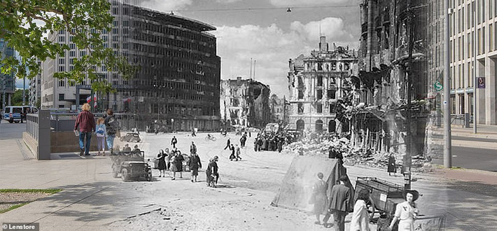 Quảng trường Postdamer ở trung tâm thủ đô Berlin trong bức ảnh được chụp vào năm 1945.