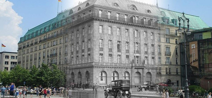 Khách sạn Adlon ở quận Mitte, trung tâm thành phố Berlin từng là một trong những khách sạn nổi tiếng nhất Châu Âu. Phần đen trắng trong bức ảnh chụp khách sạn Adlon vào năm 1926. Được biết, tòa nhà này đã bị phá hủy vào cuối cuộc Chiến tranh Thế giới thứ hai năm 1945.