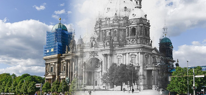 Nhà thờ Berlin, được hoàn thành vào năm 1905, là nhà thờ lớn nhất thủ đô nước Đức. Ảnh chụp nhà thờ này vào năm 1929.