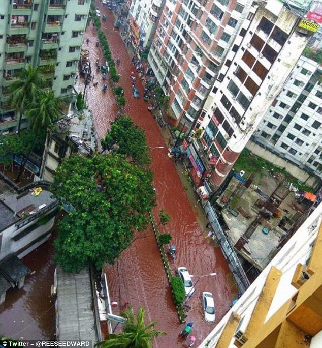 Những hình ảnh được đăng tải trên mạng cho thấy cảnh người dân lội qua " dòng sông máu".