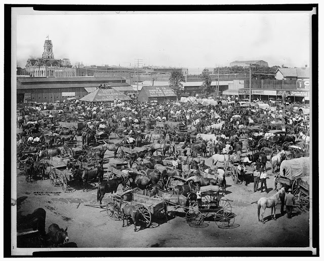 Khu chợ ở Cleburne, bang Texas, năm 1900.