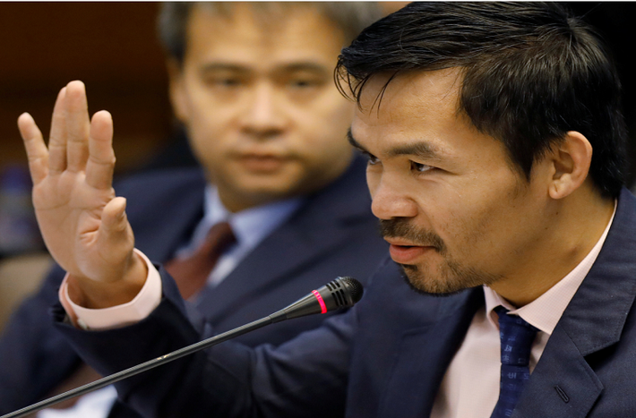 Manny Pacquiao, một trong những võ sĩ quyền anh chuyên nghiệp được yêu thích nhất trên thế giới, cũng tham gia vào chính trường Philippines. Ảnh: BI.