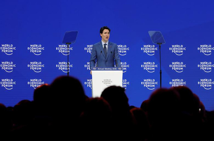 Thủ tướng Canada Justin Trudeau phát biểu tại Hội nghị thường niên lần thứ 48 Diễn đàn Kinh tế Thế giới 2018.