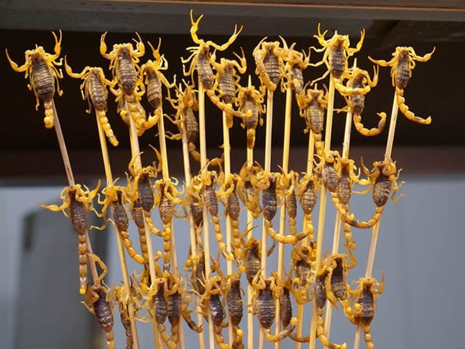Bọ cạp chiên là món ăn vặt đường phố nổi tiếng ở Trung Quốc. Người ta tin rằng ăn bọ cạp có thể chữa được rất nhiều bệnh. Tuy nhiên, món ăn này chỉ nhìn thôi chắc hẳn cũng khiến nhiều người phải rùng mình.