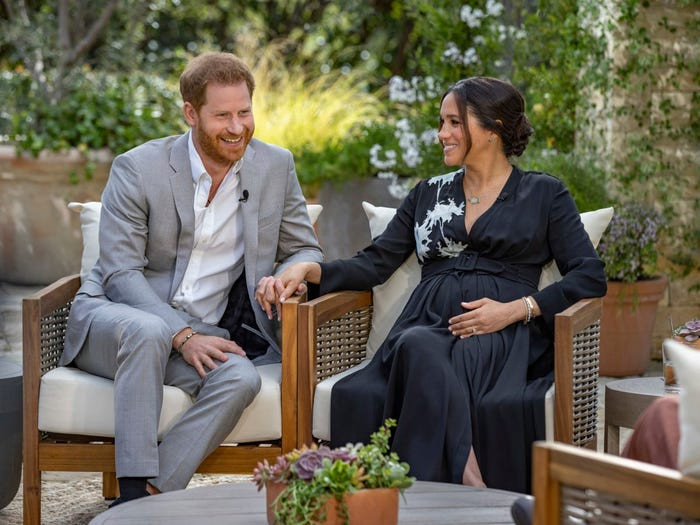 Trong buổi phỏng vấn cùng Oprah Winfrey được phát sóng hồi đầu tháng 3/2021, cặp vợ chồng Meghan và Harry tiết lộ rằng con thứ hai của họ là một bé gái. Ảnh: Insider.