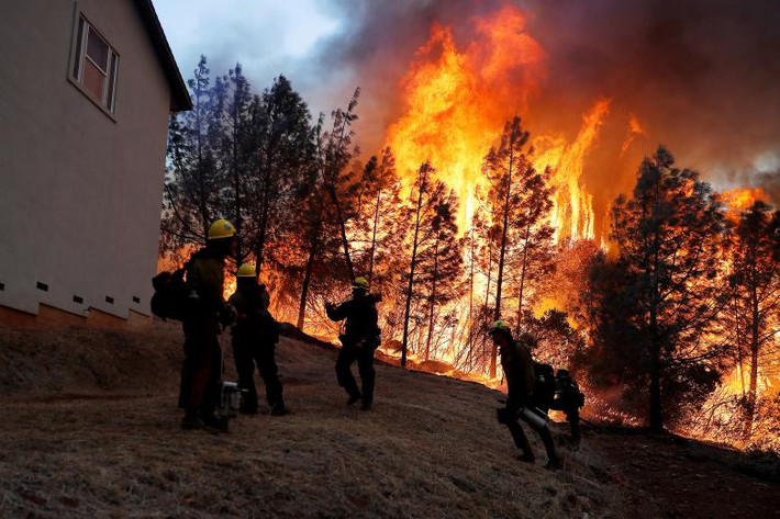 Cảnh cháy rừng ngùn ngụt ở thị trấn Paradise ngày 8/11. Ảnh: Reuters.