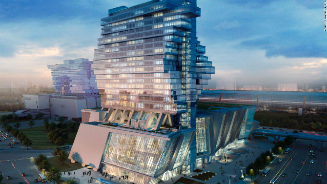 Được khai trương vào năm 2013, khách sạn Langham Place ở Quảng Châu có hình dáng thiết kế giống như đôi cánh dang rộng. Nơi đây có phòng khiêu vũ lớn nhất thành phố.