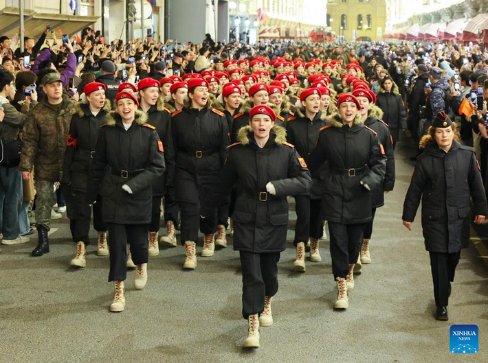 Các nữ quân nhân Nga trong buổi diễn tập ở thủ đô Moscow ngày 3/5/2025.