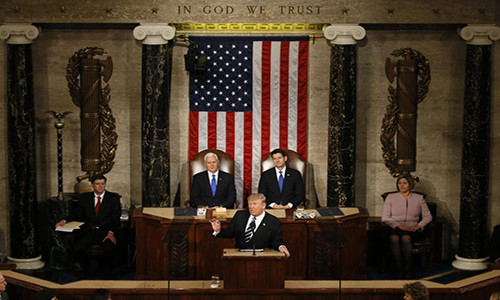 Đây là bài phát biểu đầu tiên trước Quốc hội của Tổng thống Trump kể từ khi ông nhậm chức vào ngày 20/1.