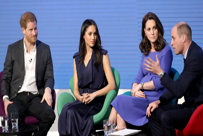 Từ trái sang: Hoàng tử Harry, Meghan Markle, Công nương Kate Middleton và Hoàng tử William tham gia diễn đàn Quỹ Hoàng gia thường niên tại thủ đô London, Anh, ngày 28/2/2018.