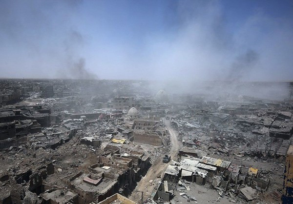 Cảnh tượng tan hoang ở thành phố Mosul nhìn từ trên cao. Ảnh: FNA.