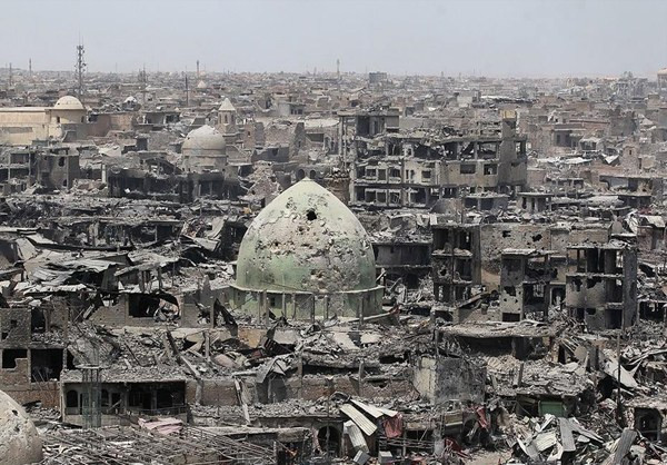 Được biết, khu phố cổ Mosul là một trong số những khu vực chịu ảnh hưởng nặng nề nhất trong cuộc giao tranh tại thành phố này. Ảnh: FNA.