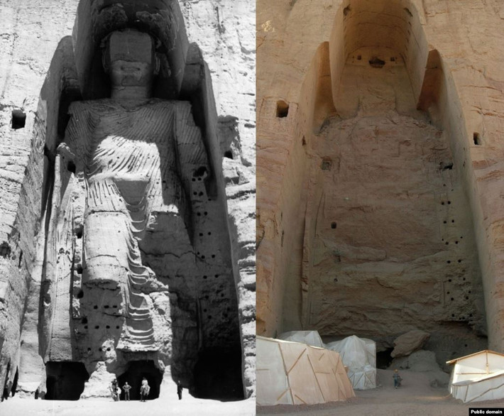 Một bức tượng tạc vào vách đá ở tỉnh Bamiyan, Afghanistan, đã bị Taliban dùng thuốc nổ phá hủy vào năm 2001.
