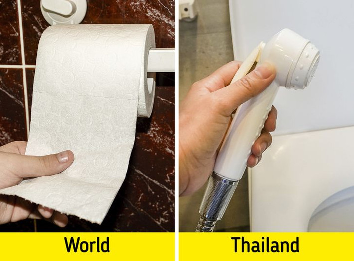 Theo BrightSide, hầu hết nhà vệ sinh ở Thái Lan có vòi xịt, thay vì giấy vệ sinh.