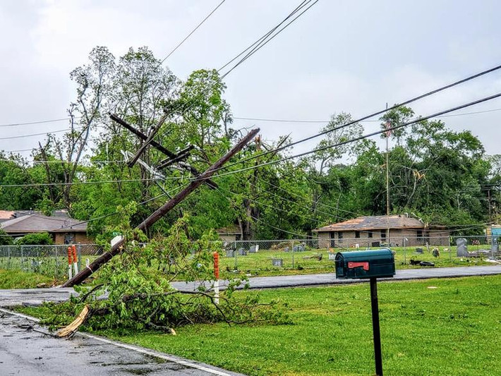 Cây cối đổ rạp, đường dây điện bị hư hại sau trận lốc xoáy. Ảnh: Reuters.