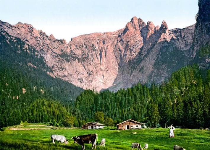 Cuộc sống thanh bình người dân ở một ngôi làng trên dãy núi Alps hồi thế kỷ 20. Ảnh: Telegraph