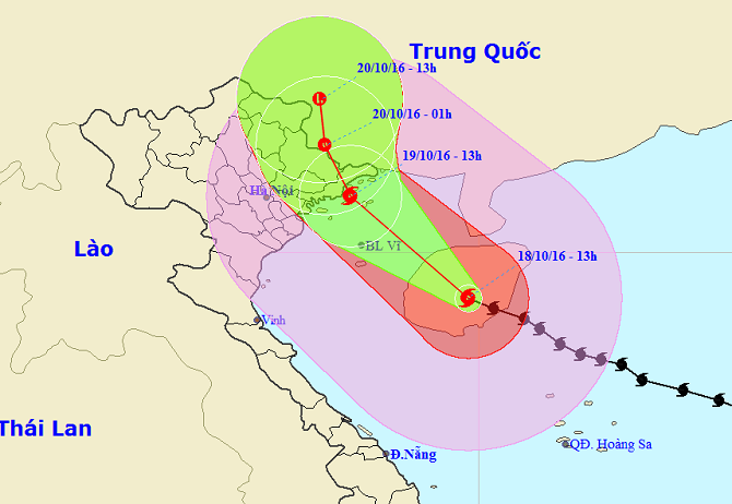 Hình ảnh đường đi dự kiến của bão Sarika. Ảnh: NCHMF.