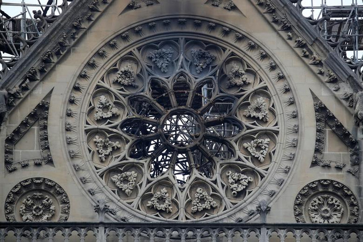 Nhà thờ Đức Bà Paris bị hư hại sau vụ cháy ngày 16/4. Ảnh: Reuters.