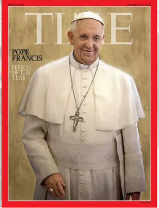 Giáo hoàng Francis được tạp chí Time vinh danh là Nhân vật của năm 2013. Ảnh: TM.