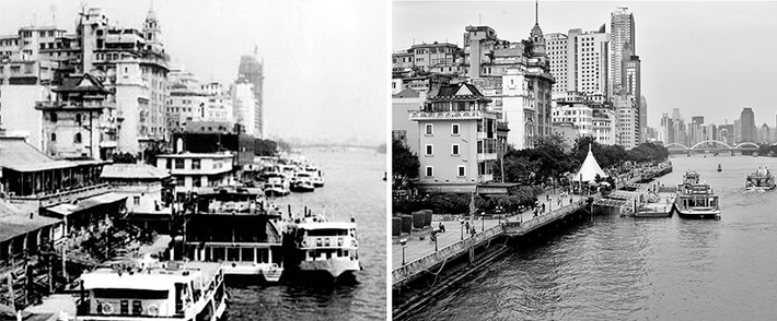 Quảng Châu năm 1970 (trái) và 2016 (phải). Quảng Châu là một thành phố lớn và là trung tâm công nghiệp của Trung Quốc. Trong vòng 40 năm, nhiều tòa nhà chọc trời đã mọc lên tại thành phố này.