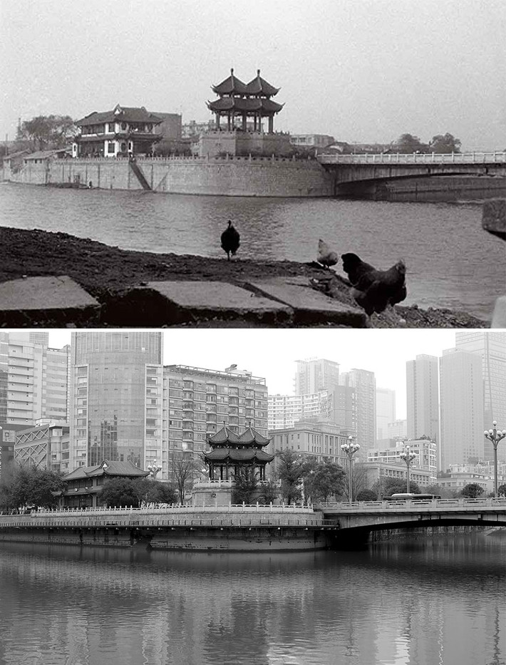 Thành Đô năm 1994 và 2016. Thành Đô là thủ phủ và thành phố lớn nhất của tỉnh Tứ Xuyên. Trong vòng hai thập kỷ, thành phố này đã thay đổi ngoạn mục.